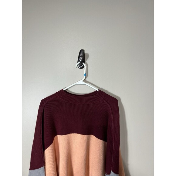 FREE PEOPLE Easy Street Oversized Sweater Color Block In Peach Combo Size Small - Picture 6 of 9